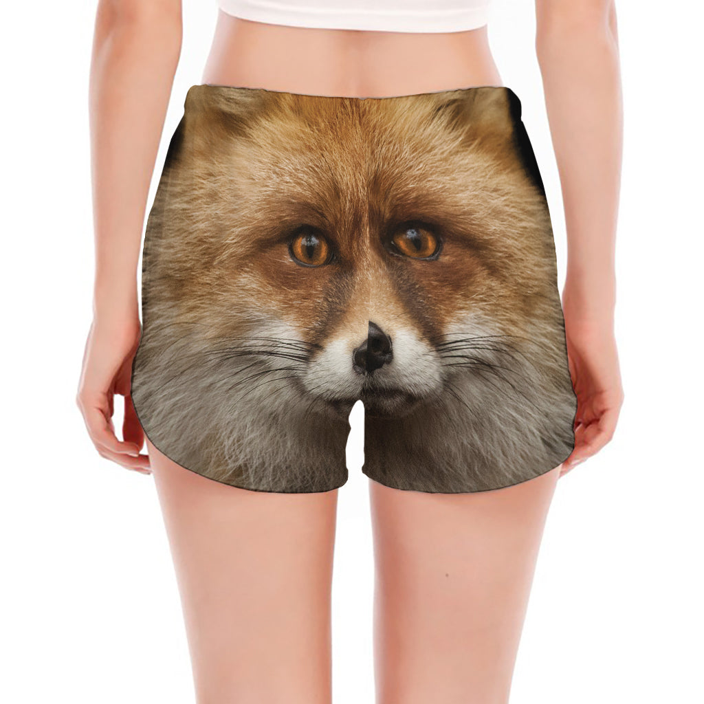 Fox Portrait Print Women's Split Running Shorts