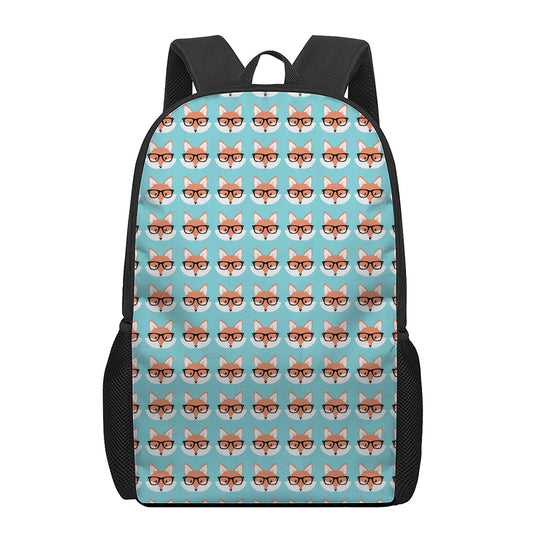Fox With Glasses Pattern Print 17 Inch Backpack
