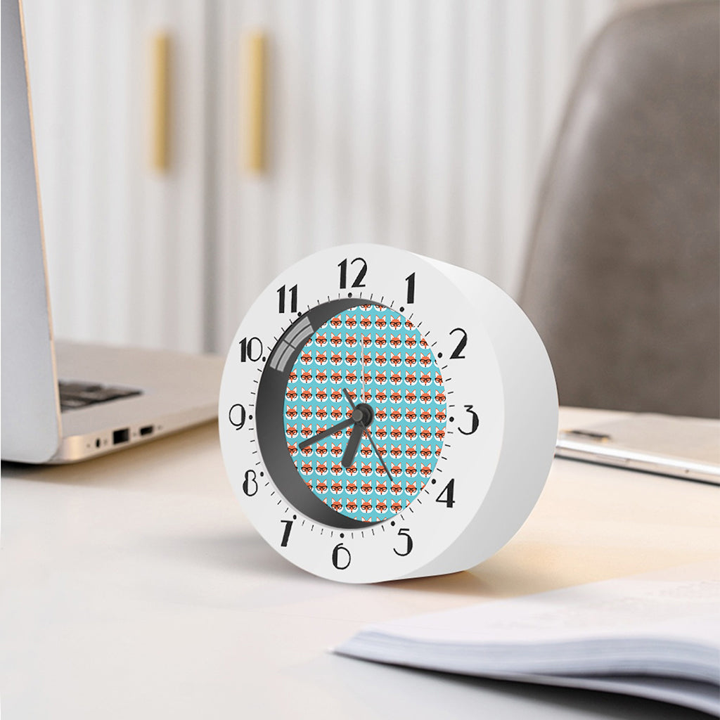 Fox With Glasses Pattern Print Alarm Clock