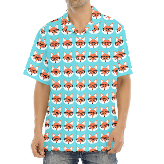 Fox With Glasses Pattern Print Aloha Shirt