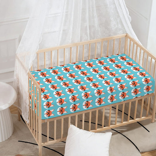 Fox With Glasses Pattern Print Baby Crib Sheet