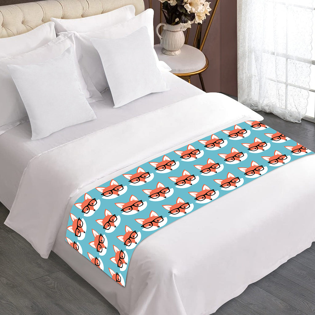 Fox With Glasses Pattern Print Bed Runner