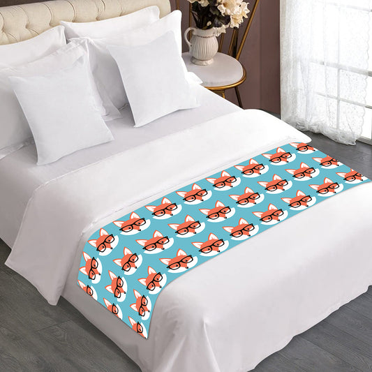 Fox With Glasses Pattern Print Bed Runner