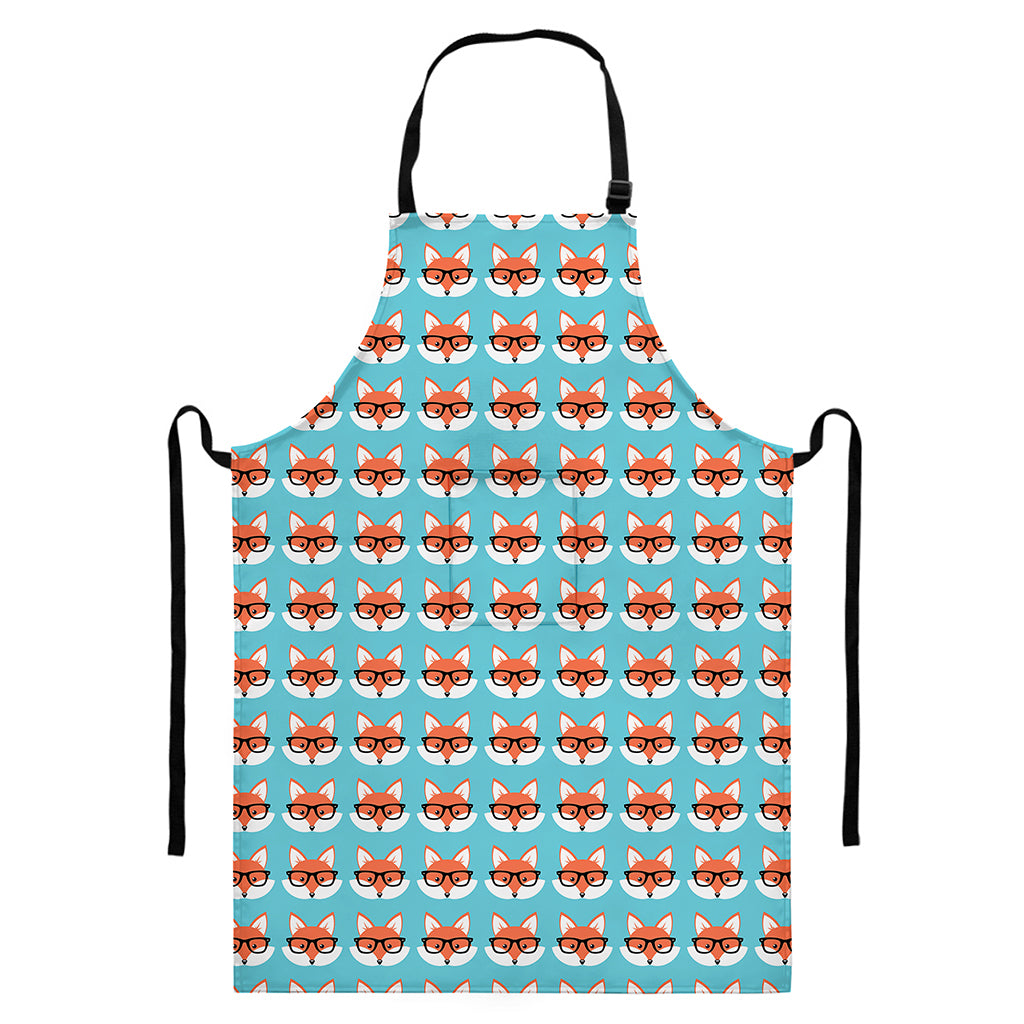 Fox With Glasses Pattern Print Bib Apron With Pocket