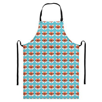 Fox With Glasses Pattern Print Bib Apron With Pocket