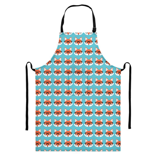 Fox With Glasses Pattern Print Bib Apron With Pocket