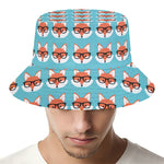 Fox With Glasses Pattern Print Bucket Hat