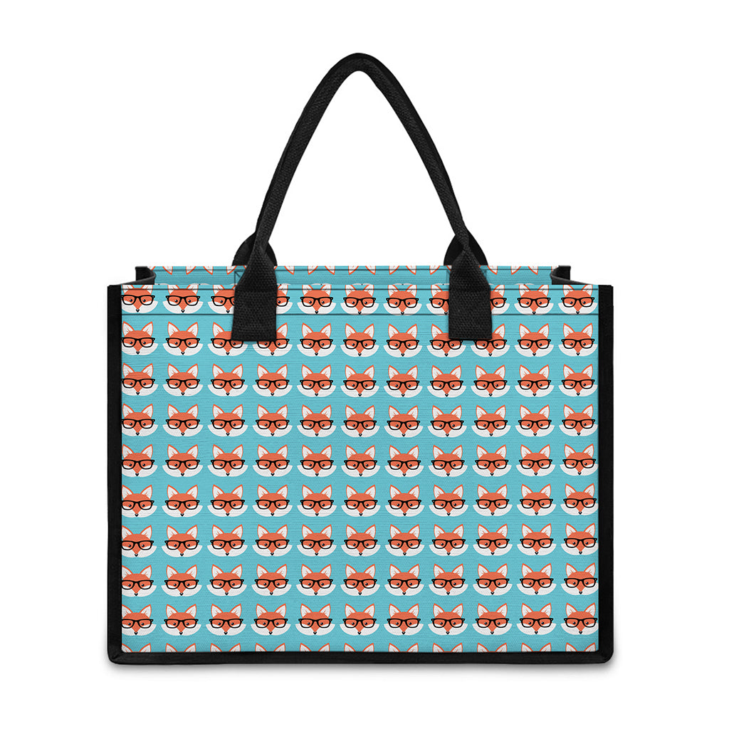 Fox With Glasses Pattern Print Canvas Tote Bag