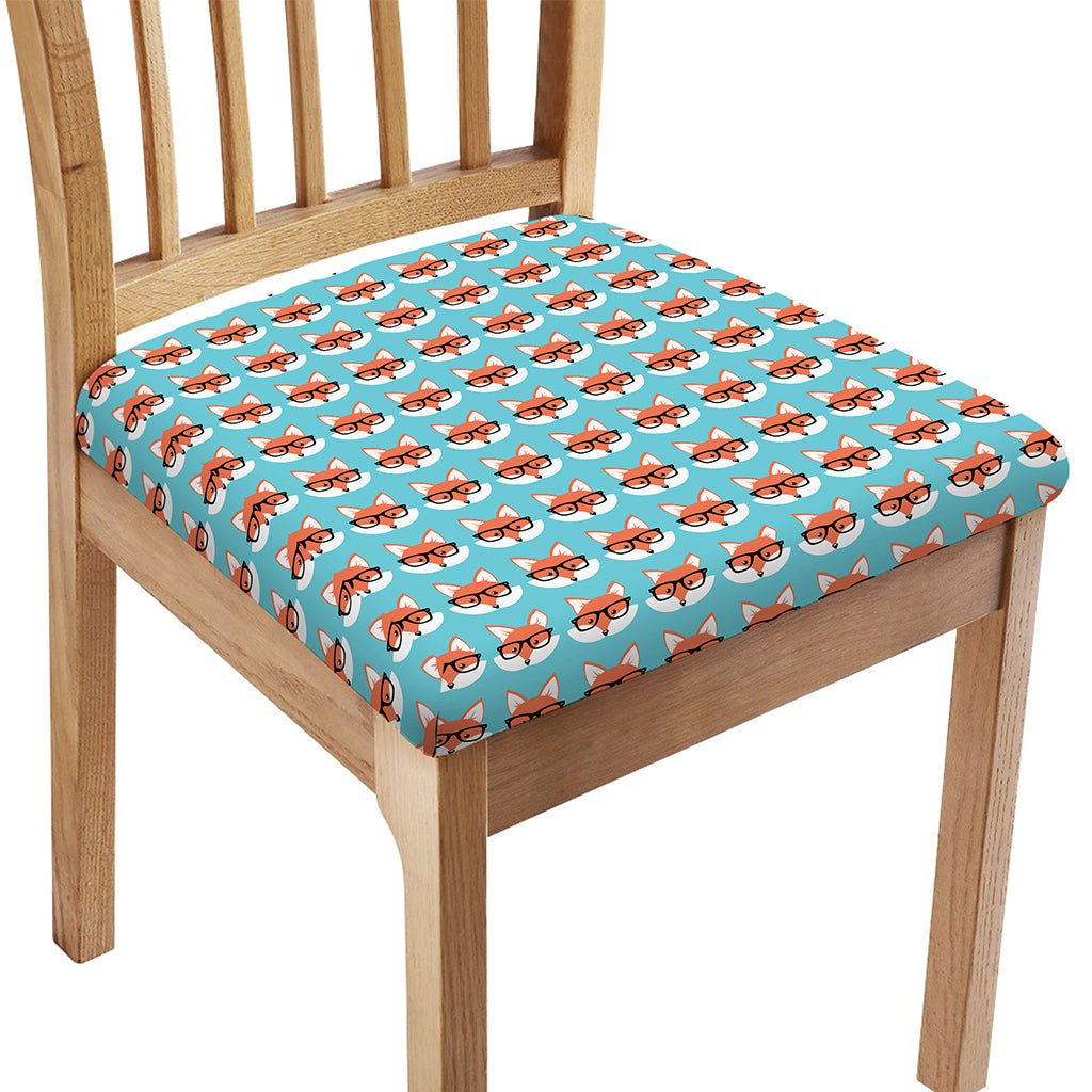 Fox With Glasses Pattern Print Chair Cushion Cover
