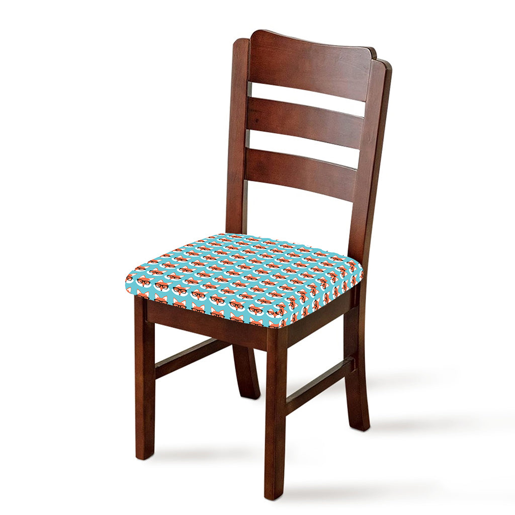 Fox With Glasses Pattern Print Chair Cushion Cover