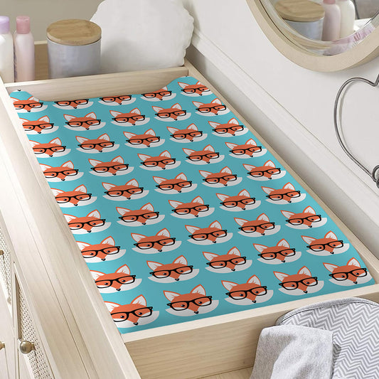 Fox With Glasses Pattern Print Changing Pad Cover