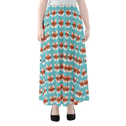 Fox With Glasses Pattern Print Chiffon Maxi Skirt