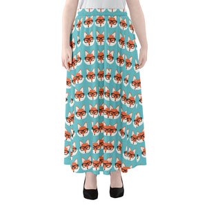 Fox With Glasses Pattern Print Chiffon Maxi Skirt