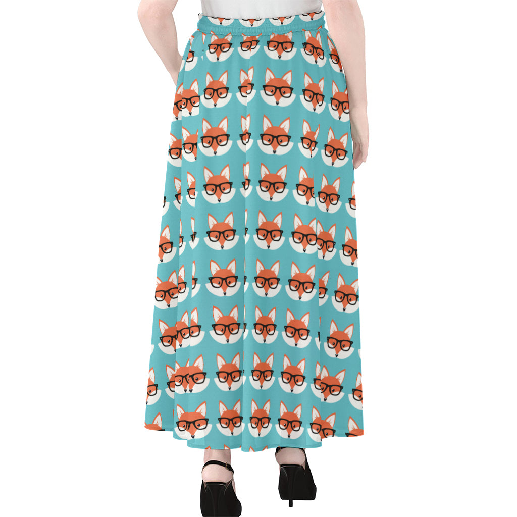 Fox With Glasses Pattern Print Chiffon Maxi Skirt