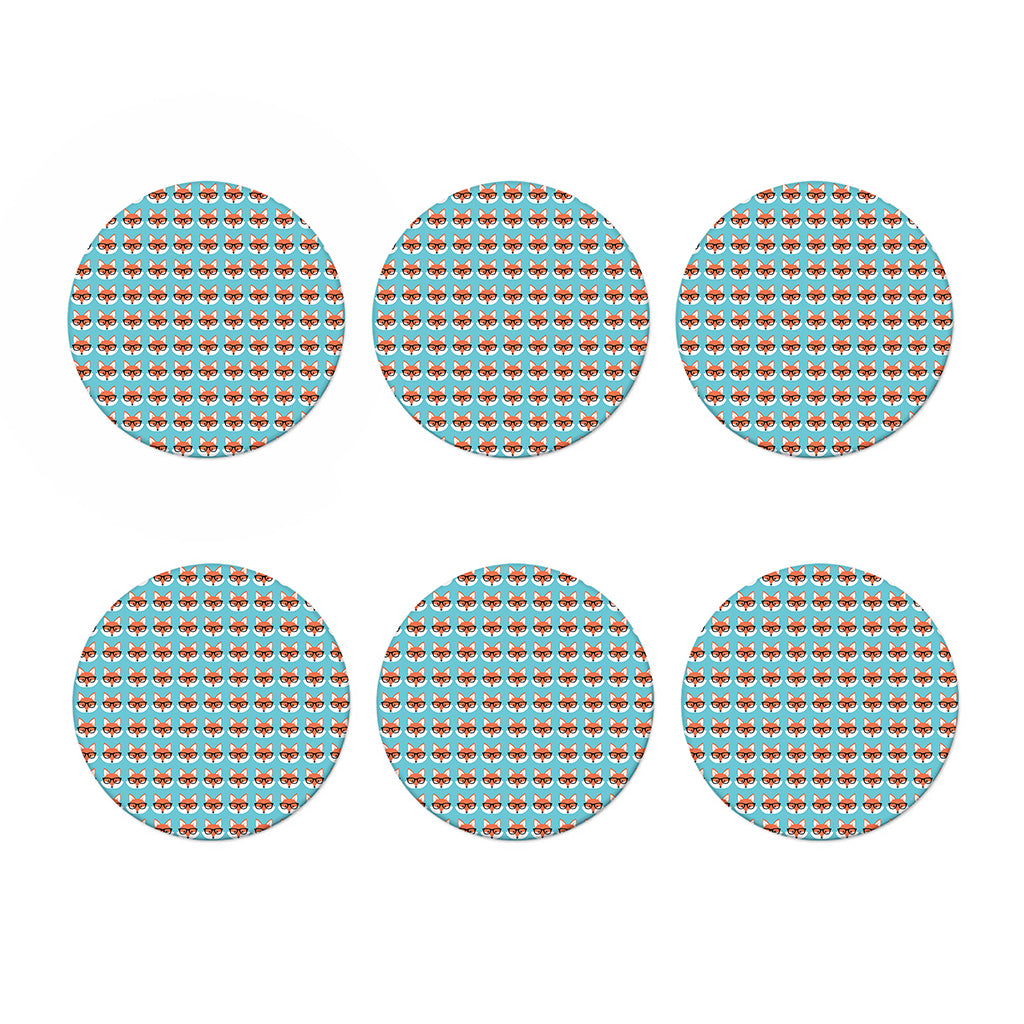 Fox With Glasses Pattern Print Coaster Set