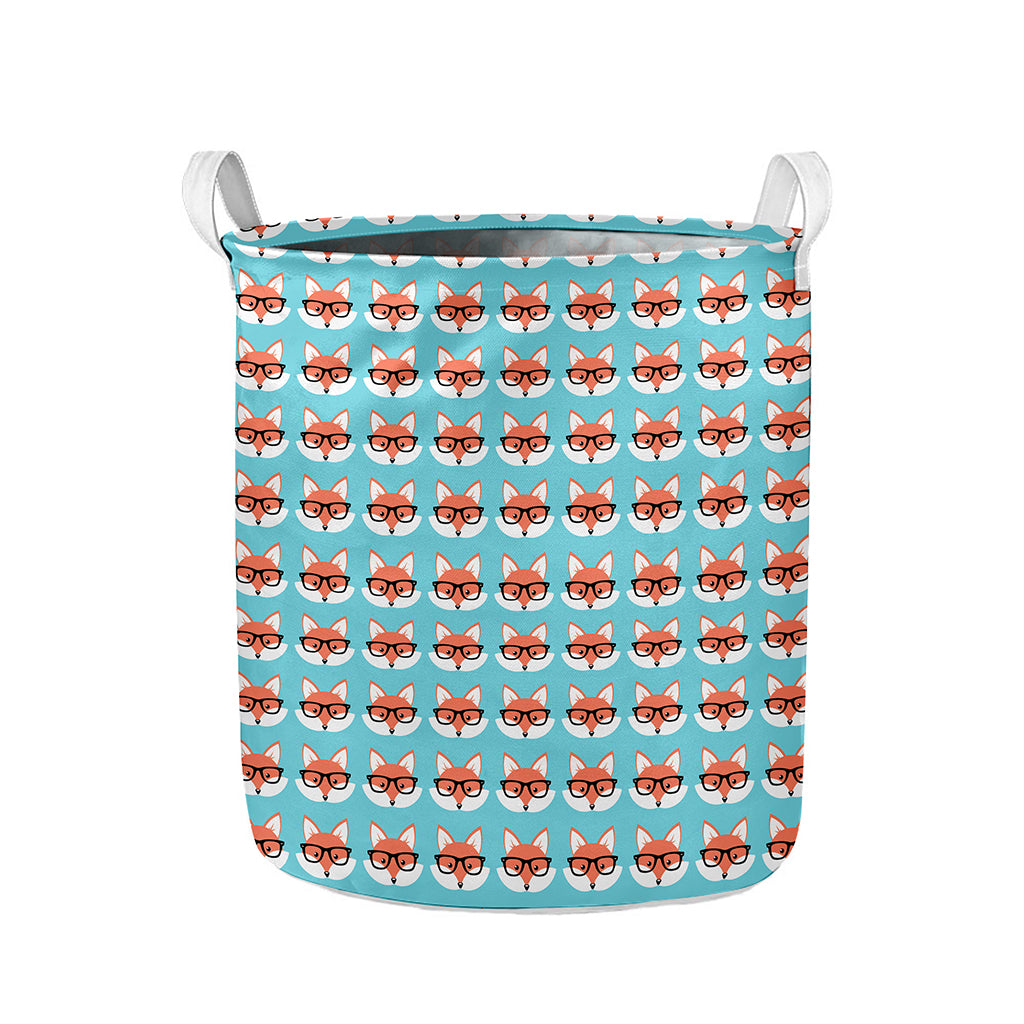 Fox With Glasses Pattern Print Collapsible Laundry Basket