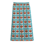 Fox With Glasses Pattern Print Cotton Front Slit Maxi Skirt