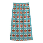 Fox With Glasses Pattern Print Cotton Front Slit Maxi Skirt