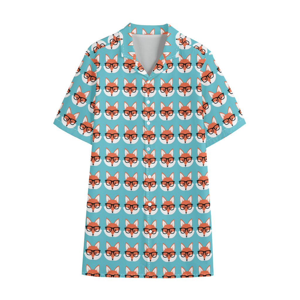 Fox With Glasses Pattern Print Cotton Hawaiian Shirt