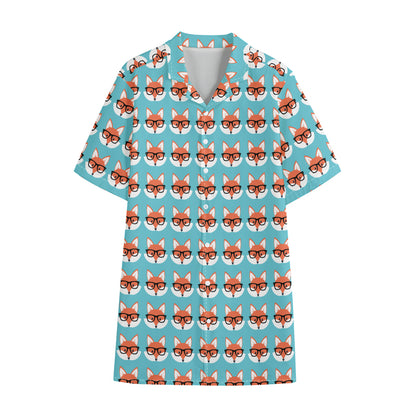 Fox With Glasses Pattern Print Cotton Hawaiian Shirt