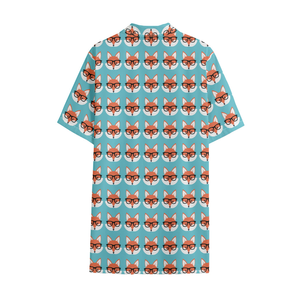 Fox With Glasses Pattern Print Cotton Hawaiian Shirt