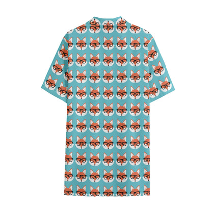 Fox With Glasses Pattern Print Cotton Hawaiian Shirt