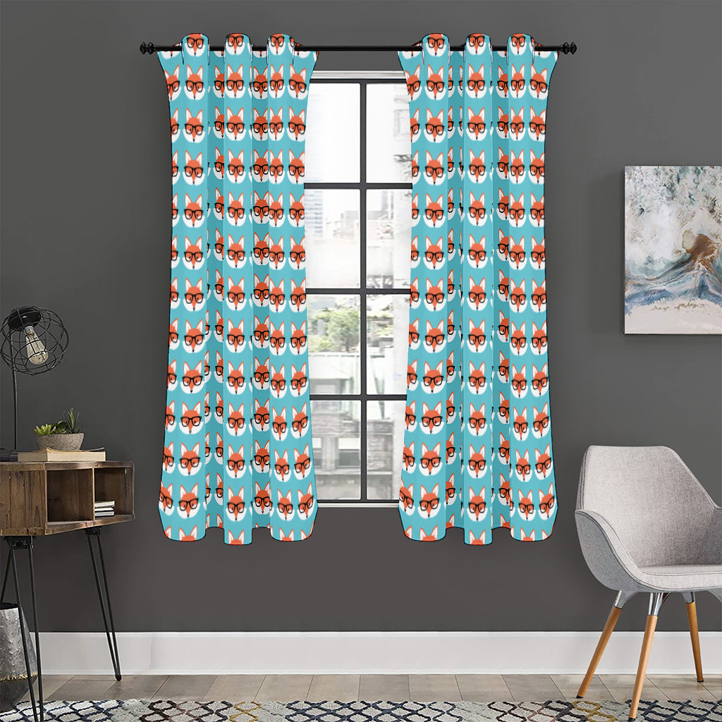 Fox With Glasses Pattern Print Curtain