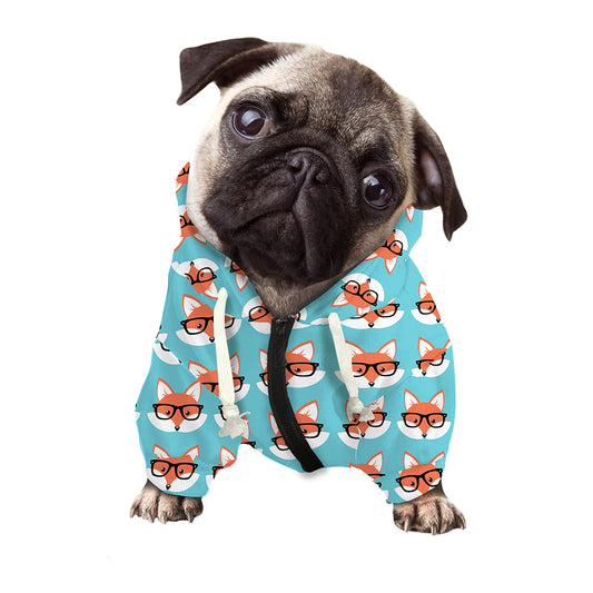 Fox With Glasses Pattern Print Dog Zip Up Hoodie