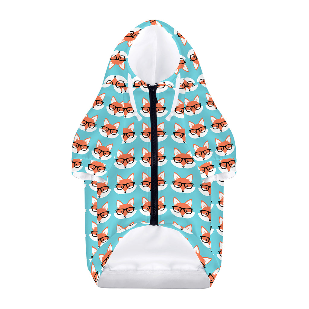 Fox With Glasses Pattern Print Dog Zip Up Hoodie