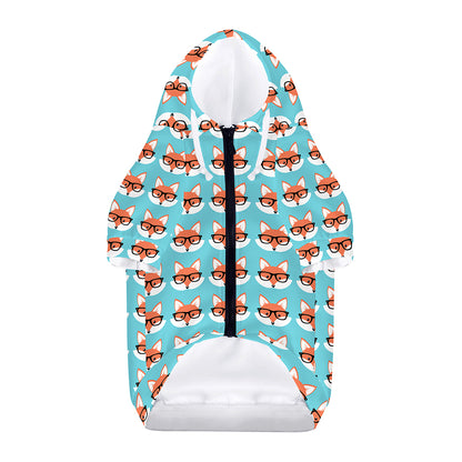 Fox With Glasses Pattern Print Dog Zip Up Hoodie