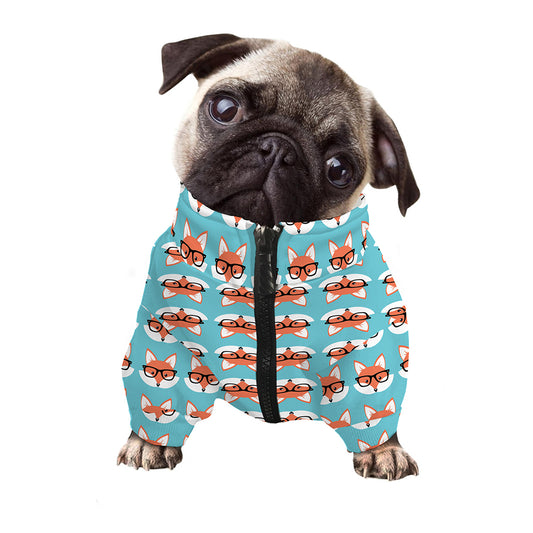 Fox With Glasses Pattern Print Dog Zip Up Jacket