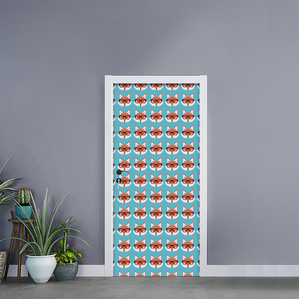 Fox With Glasses Pattern Print Door Sticker