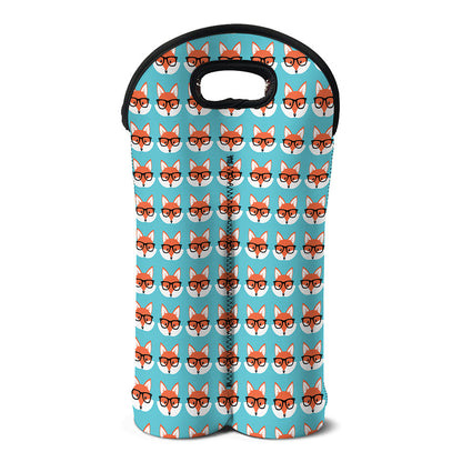 Fox With Glasses Pattern Print Double Neoprene Wine Tote