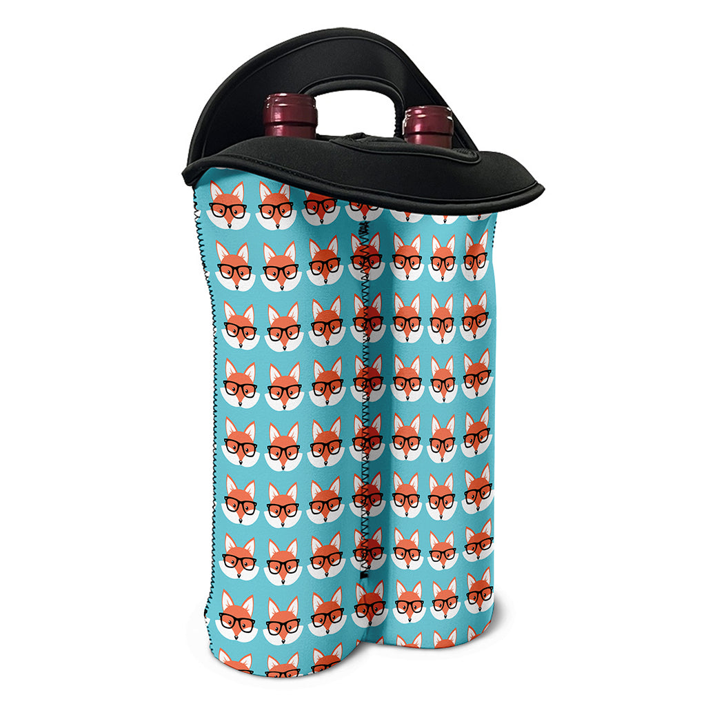 Fox With Glasses Pattern Print Double Neoprene Wine Tote