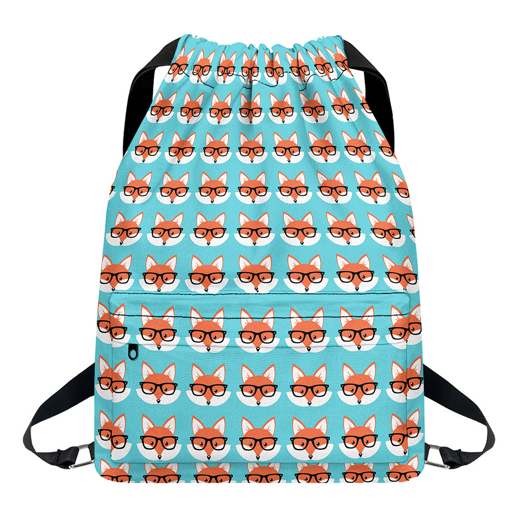 Fox With Glasses Pattern Print Drawstring Backpack
