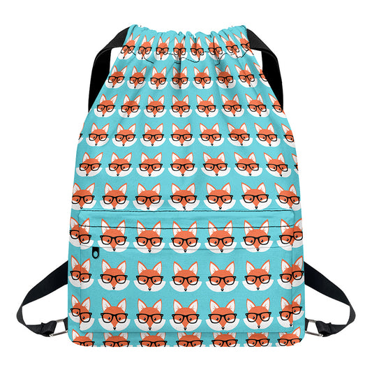 Fox With Glasses Pattern Print Drawstring Backpack