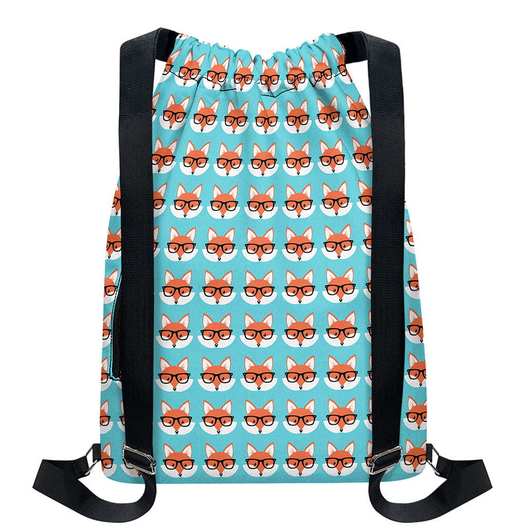 Fox With Glasses Pattern Print Drawstring Backpack