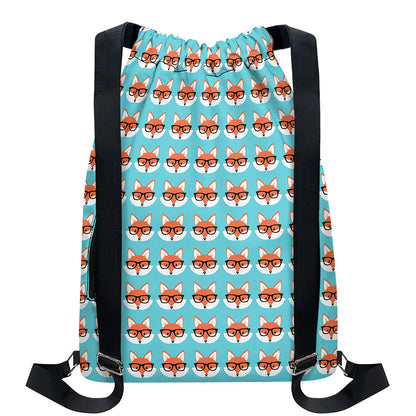 Fox With Glasses Pattern Print Drawstring Backpack