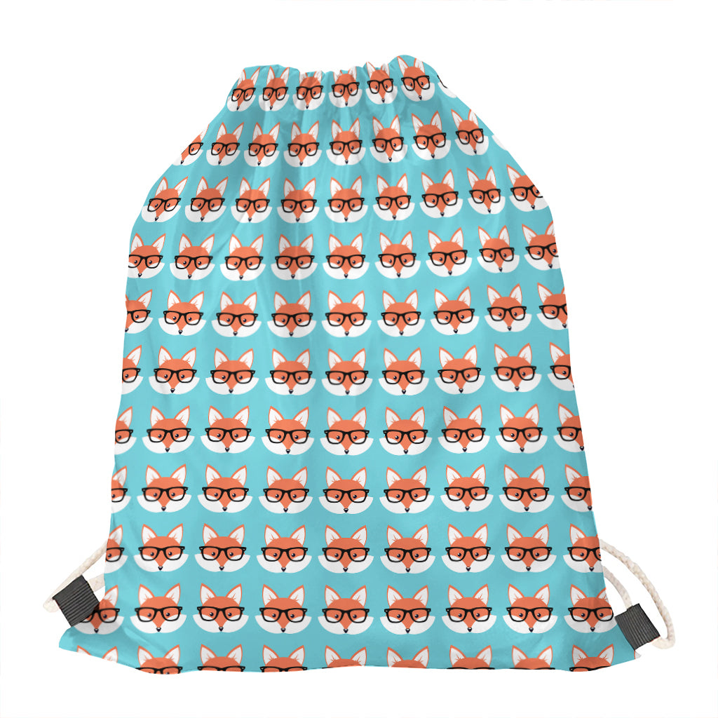 Fox With Glasses Pattern Print Drawstring Bag