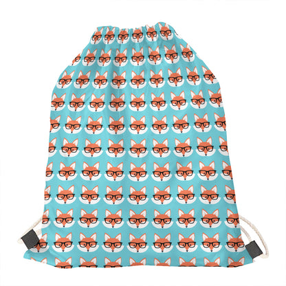 Fox With Glasses Pattern Print Drawstring Bag
