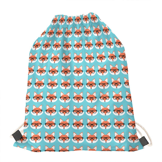 Fox With Glasses Pattern Print Drawstring Bag