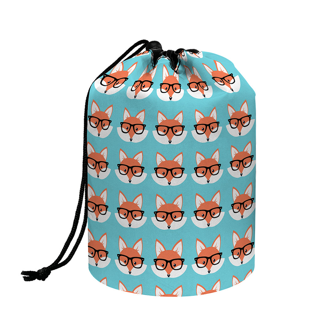 Fox With Glasses Pattern Print Drawstring Makeup Bag