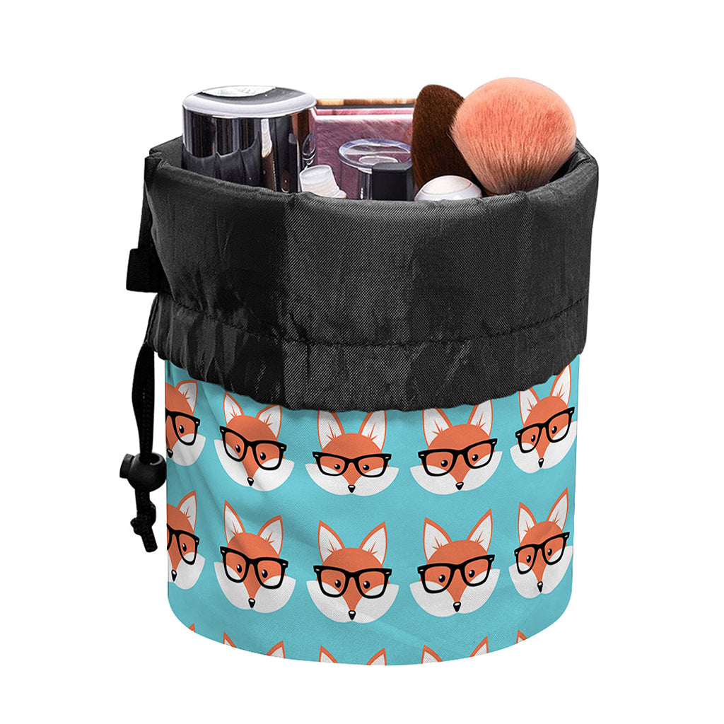 Fox With Glasses Pattern Print Drawstring Makeup Bag