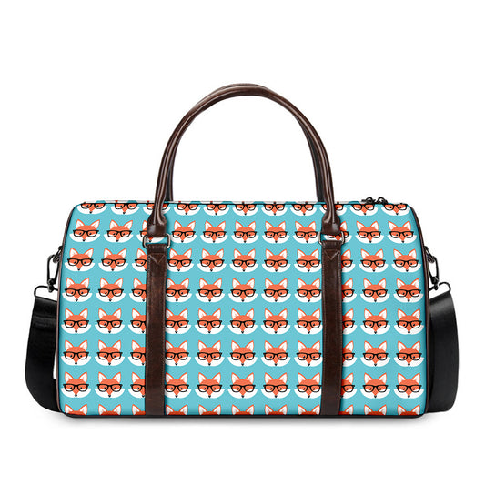 Fox With Glasses Pattern Print Duffle Bag