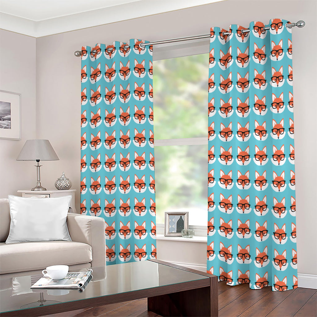 Fox With Glasses Pattern Print Extra Wide Grommet Curtains