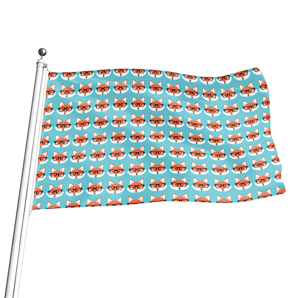 Fox With Glasses Pattern Print Flag