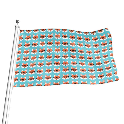 Fox With Glasses Pattern Print Flag