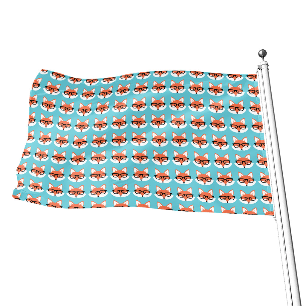 Fox With Glasses Pattern Print Flag