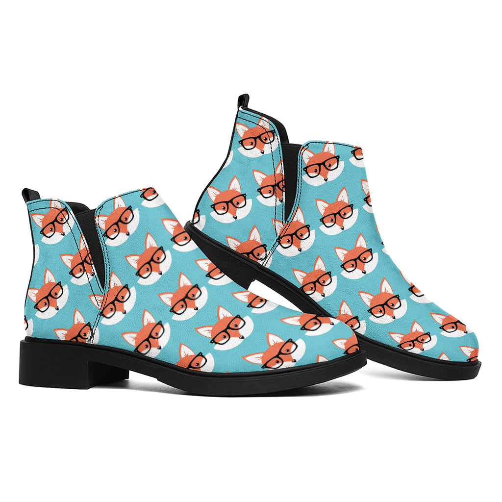 Fox With Glasses Pattern Print Flat Ankle Boots