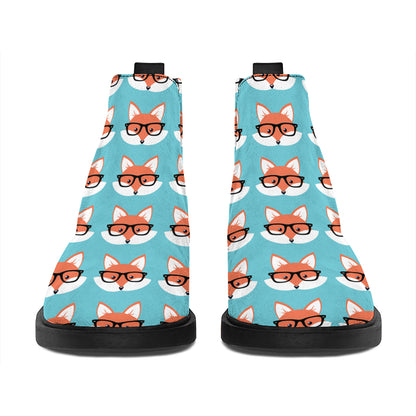 Fox With Glasses Pattern Print Flat Ankle Boots